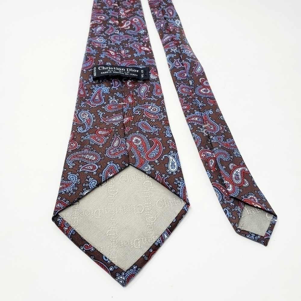 Christian Dior Italian Silk Brown Paisley Tie